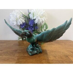 Vintage Blue Mountain Pottery Green‎ Drip Glaze Eagle Figurine Large Canada MCM